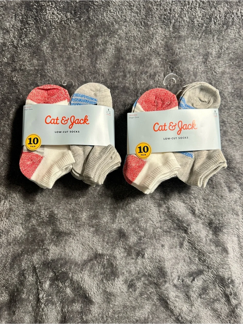Cat & Jack Low-Cut Athletic Socks 20-Pairs in Gray, White & Red Accents